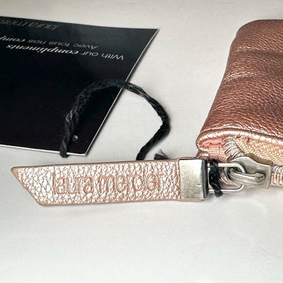 Laura Mercier Rose Gold Metallic Lined Cosmetic Bag Zipper Pouch - Picture 3 of 8